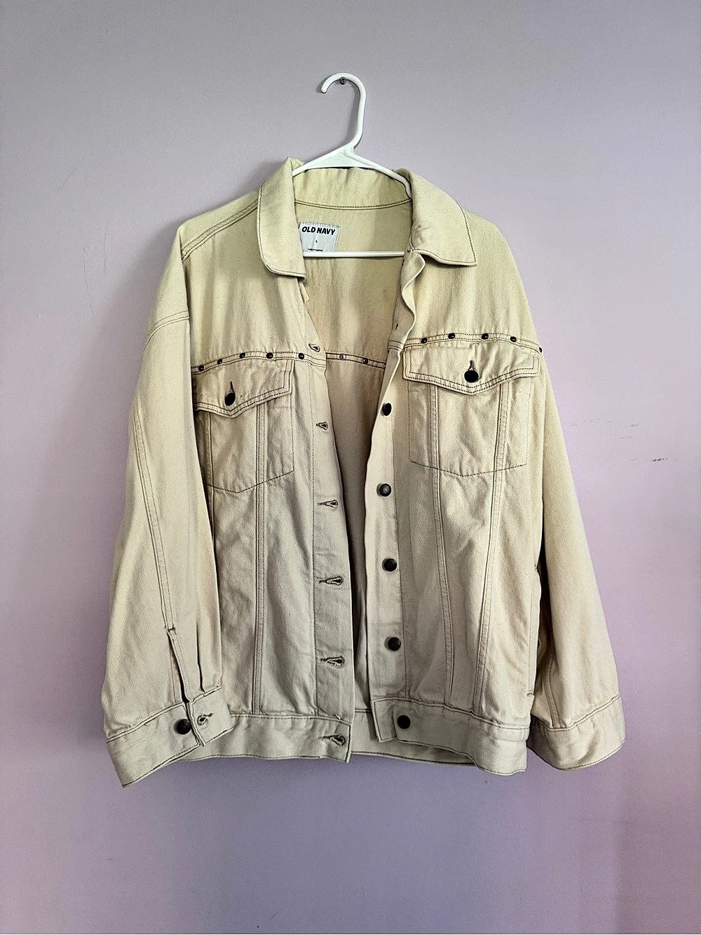 Old Navy Oversized Studded Jean Jacket Cream